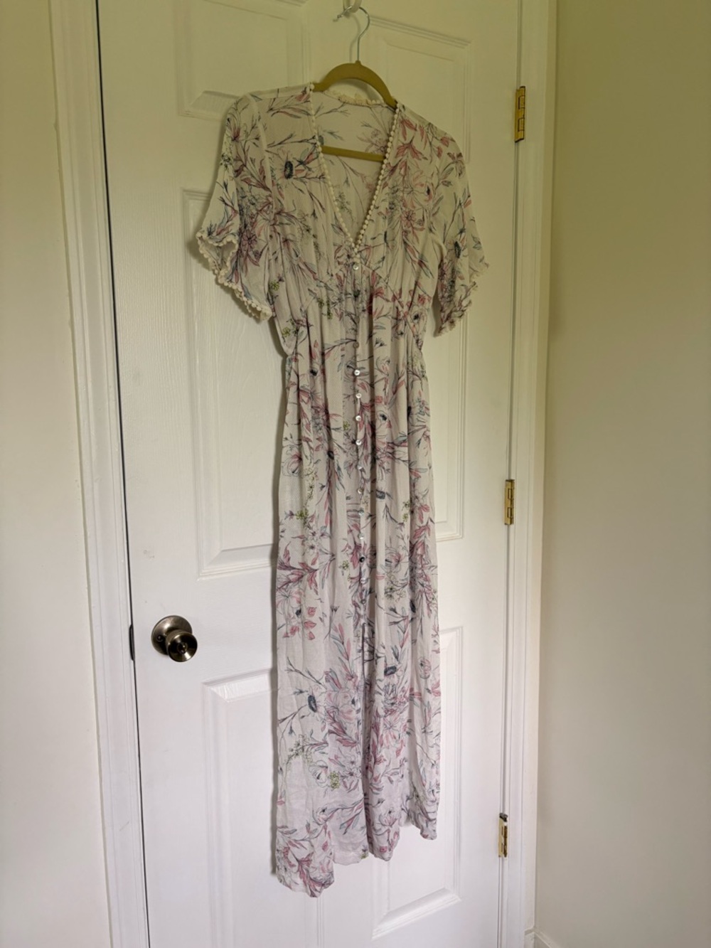 Lovestitch Ivory Maxi Dress with Pink & Green Floral